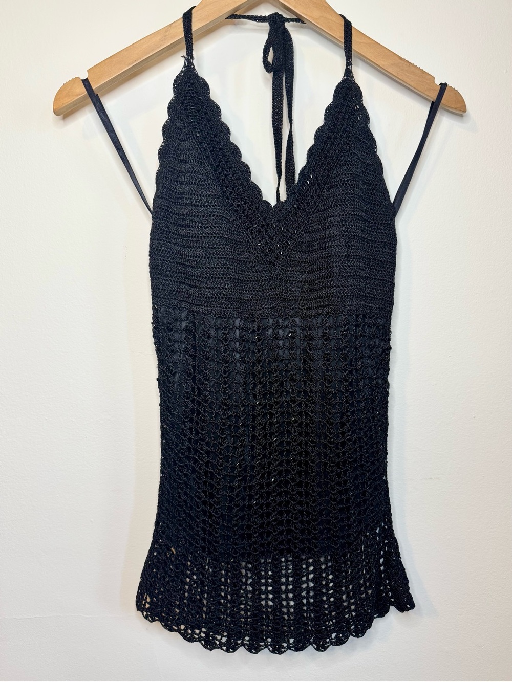 Le Chateau Black crochet halter top with beads